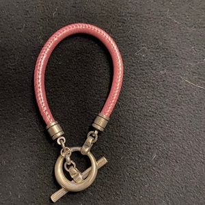 Sewn pink leather bracelet